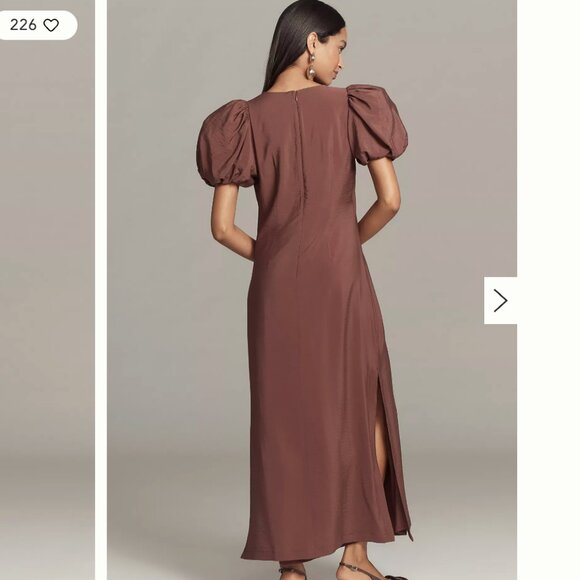 Anthropologie x Loverly Grey Puff Sleeve V-Neck maxi Dress NWT! Size xs - Picture 4 of 8